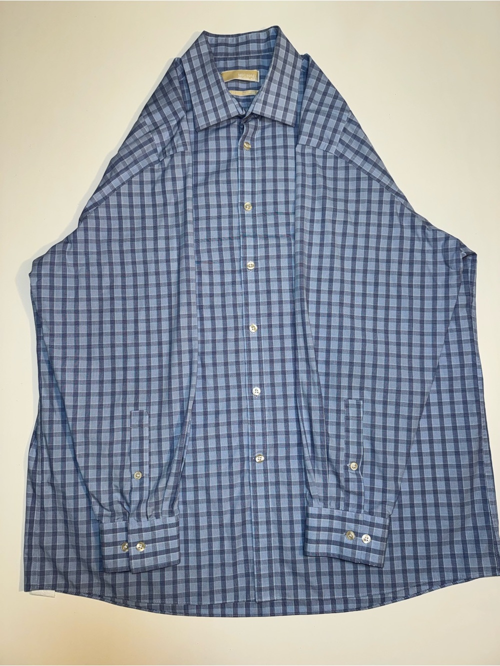 Michael Michael Kors Non-Iron Blue Plaid Dress Shirt 17 32/33 Regular Fit